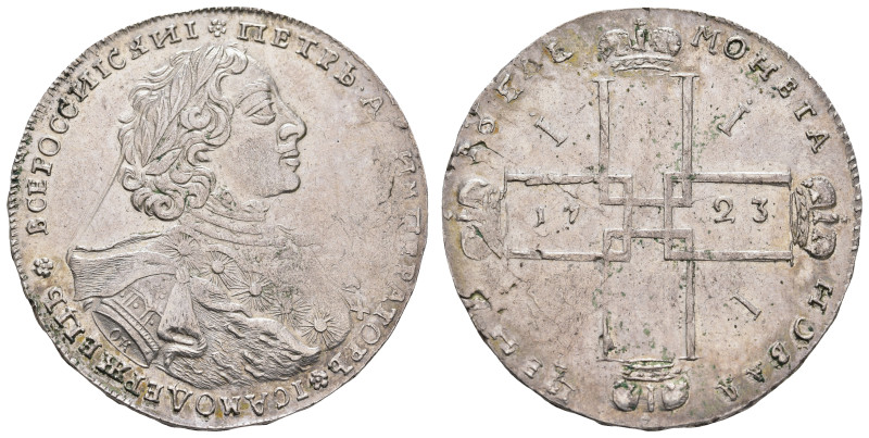 Rubel, 1723, Peter I., Moskau, Dav. 1658, Kratzer, Schrötlingsfehler, ss.