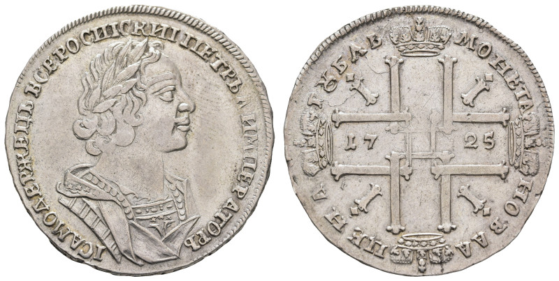 Rubel, 1725, Peter I., Moskau, Dav. 1662, kl. Schrötlingsfehler, Avers brieben, ...