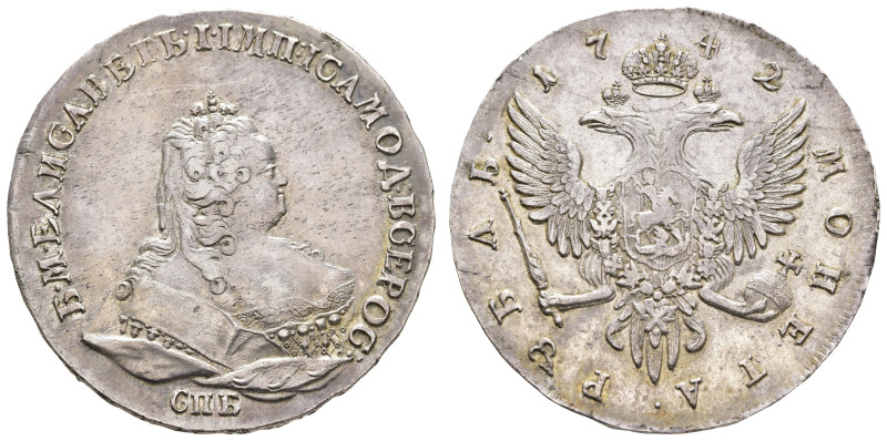 Rubel, 1742, Elisabeth, St. Petersburg, Bitkin 246, Kratzer, ss.