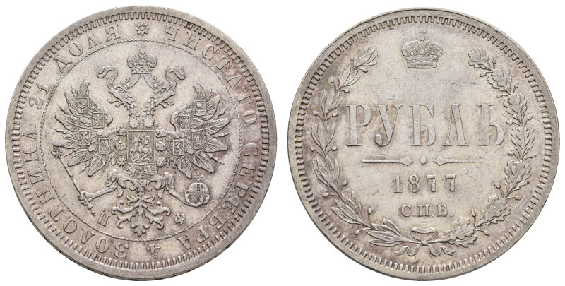 Rubel, 1877, Alexander II., St. Petersburg. Bitkin 91, ss.