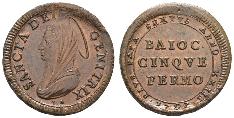 5 Baiocchi, 1797, Pius VI., Munt. 304, Berman 3087, zaponiert, Rf., f. vz.