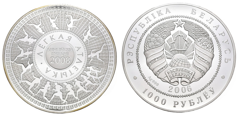 1000 Rubel, 2006, Olympische Spiele Peking, 1 kg Silber, Parchimowicz 703, in Et...