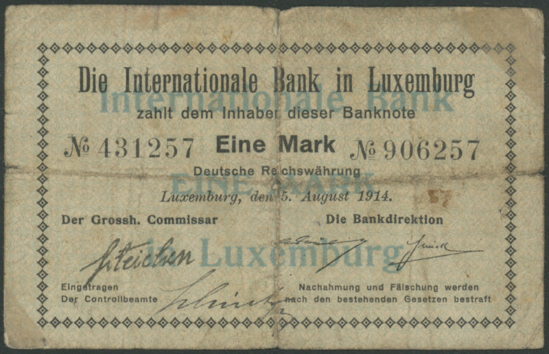 Luxemburg, Internationale Bank in Luxemburg, 1 Mark 5.8.1914, Rs. mit Siegel des...