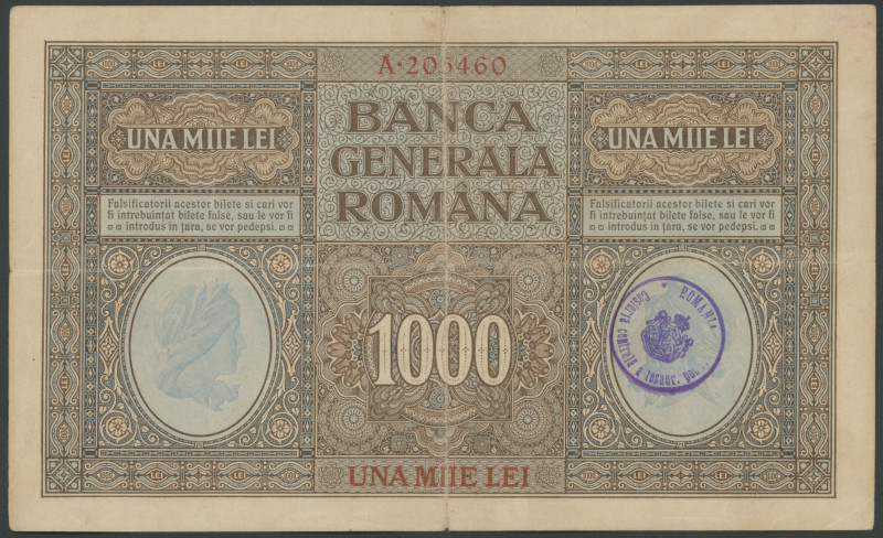 Rumänien, 1000 Lei o. D. (1917-1920), KN 6-stellig, rot Serie A, Rev. mit rumäni...