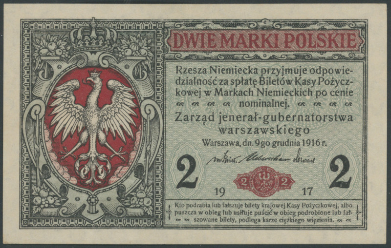 Russland, Generalgouvernement Warschau, 3 St.: 1/2, 1 und 2 Marki 9.12.1916 (1. ...