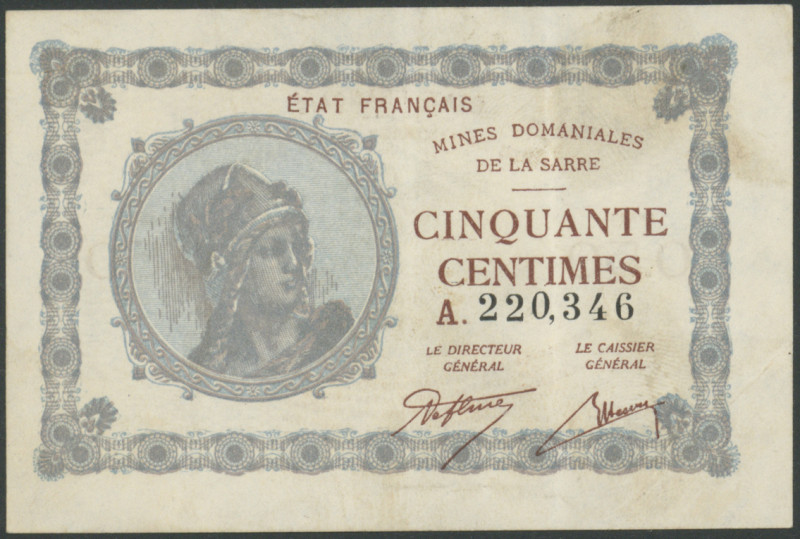 Saargebiet, Staatliche Französische Minenverwaltung, 50 Centimes o. D. (1920-193...