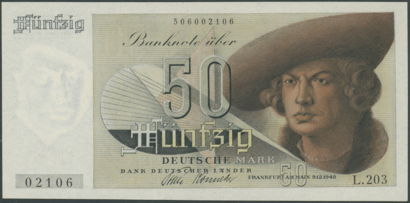 50 Deutsche Mark 9.12.1948, Franzosenschein, 3-stellige Blockziffer, leicht well...