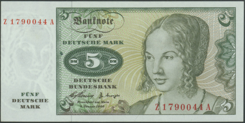 5 Deutsche Mark 2.1.1960, Austauschnote Ser Z/A, Ro. 262d, Grab. BRD-6, Erh I-