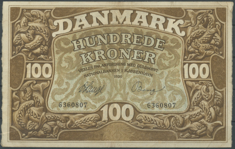 Dänemark, 100 Kroner 1920, Ser. Nr. 6360807, P-23e, III-/VF