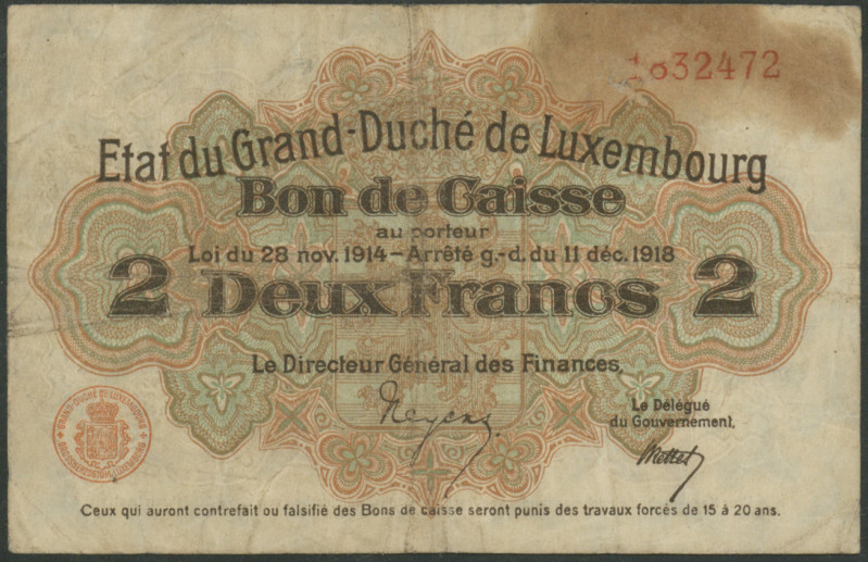 Luxemburg, Großherzoglich Luxemburgischer Staat, Kassenscheine 3 St.: 50 Centime...