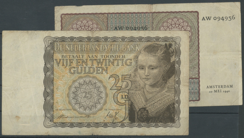 Niederlande, Deutsche Besatzung II. WK, 25 Gulden 20.5.1940 (2 St.) Serien AV un...