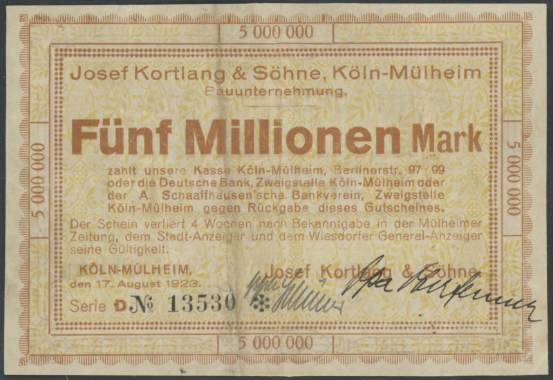 Köln-Mülheim (Rhl/ nW) Josef Kortlang & Söhne Bauunternehmung, 3 und 5 Mill. Mar...