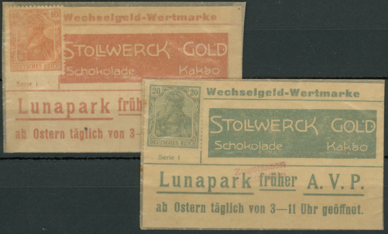 Köln (Rhl.-NRW) Stollwerk Gold, Schokolade, Kakao, 10 und 20 Pfg. 1921, Poto-Bri...