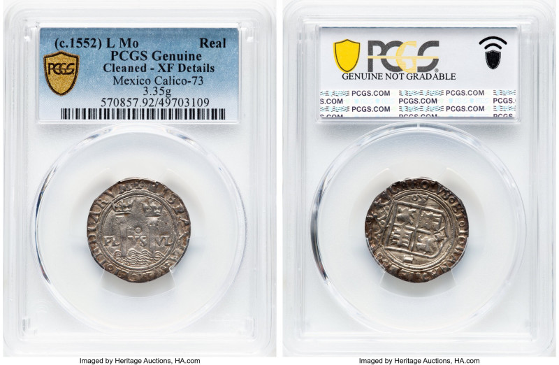 Charles & Johanna "Late Series" Real ND (c. 1552) L-Mo XF Details (Cleaned) PCGS...