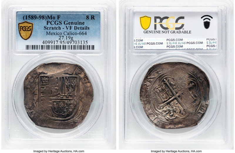 Philip II Cob 8 Reales ND (1589-1598) Mo-F VF Details (Scratch) PCGS, Mexico Cit...