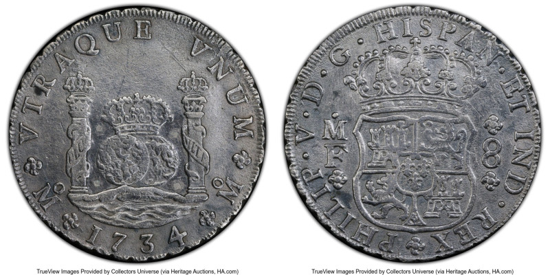 Philip V 8 Reales 1734 Mo-MF XF Details (Corrosion Removed) PCGS, Mexico City mi...