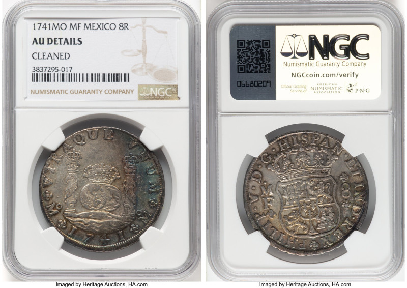 Philip V 8 Reales 1741 Mo-MF AU Details (Cleaned) NGC, Mexico City mint, KM103. ...