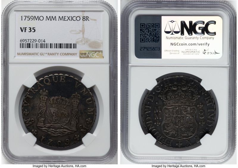 Ferdinand VI 8 Reales 1759 Mo-MM VF35 NGC, Mexico City mint, KM104.2, Cal-495. H...