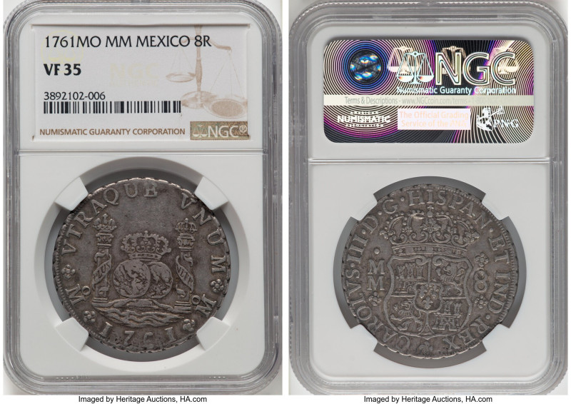 Charles III 8 Reales 1761 Mo-MM VF35 NGC, Mexico City mint, KM105, Cal-1076. Cro...