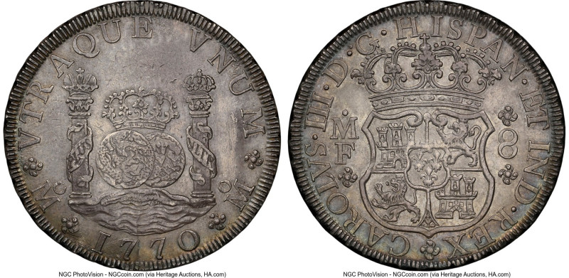 Charles III 8 Reales 1770 Mo-MF AU Details (Cleaned) NGC, Mexico City mint, KM10...