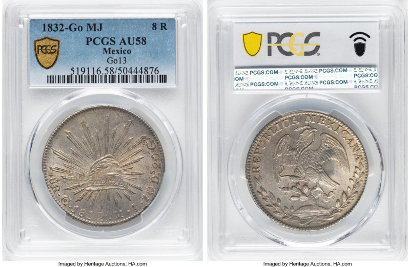 Republic 8 Reales 1832 Go-MJ AU58 PCGS, Guanajuato mint, KM377.8, DP-Go13. HID09...