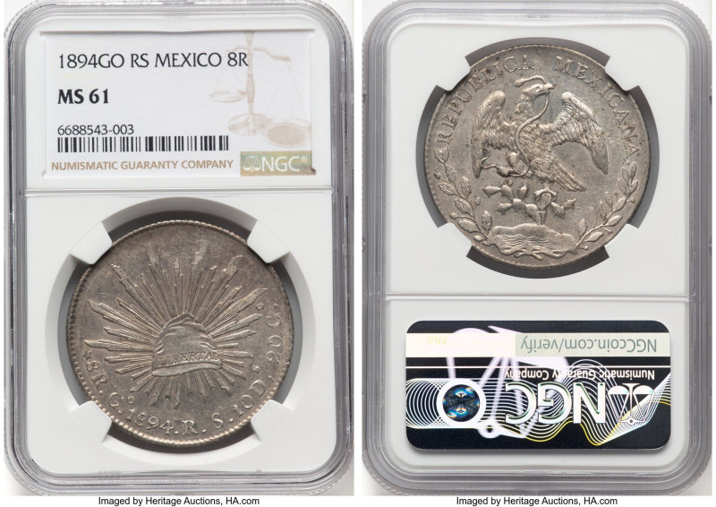 Republic 8 Reales 1894 Go-RS MS61 NGC, Guanajuato mint, KM377.8, DP-Go77. HID098...