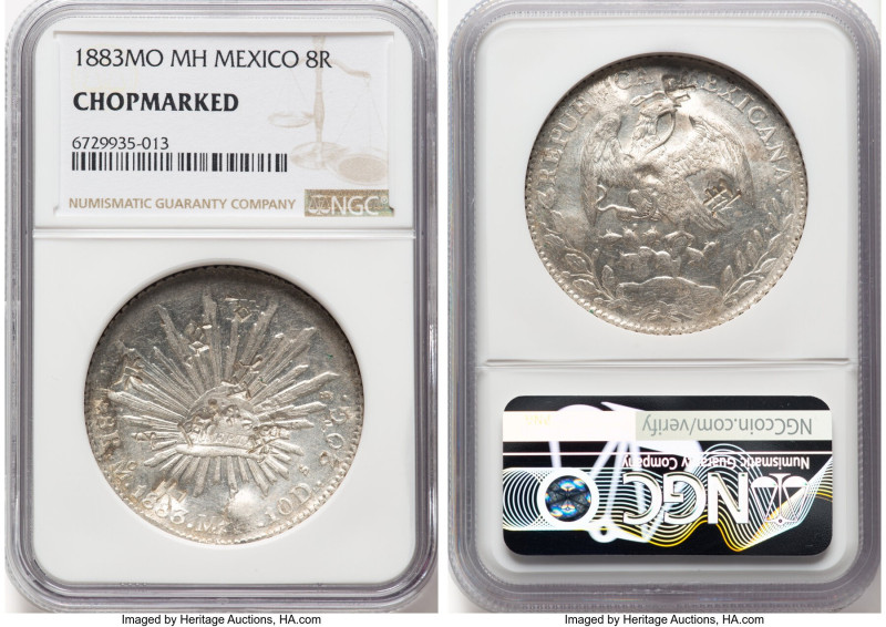 Republic 8 Reales 1883 Mo-MH Genuine Details (Chopmarked) NGC, Mexico City mint,...