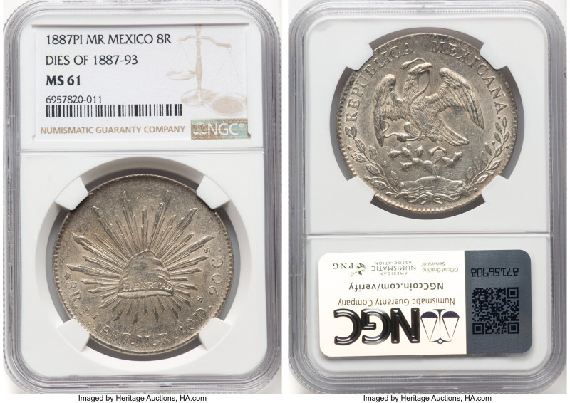 Republic 8 Reales 1887 Pi-MR MS61 NGC, San Luis Potosi mint, KM377.12, DP-Pi78. ...