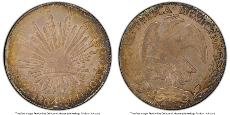 Republic 8 Reales 1864 Zs-MO AU55 PCGS, Zacatecas mint, KM377.13, DP-Zs49. HID09...