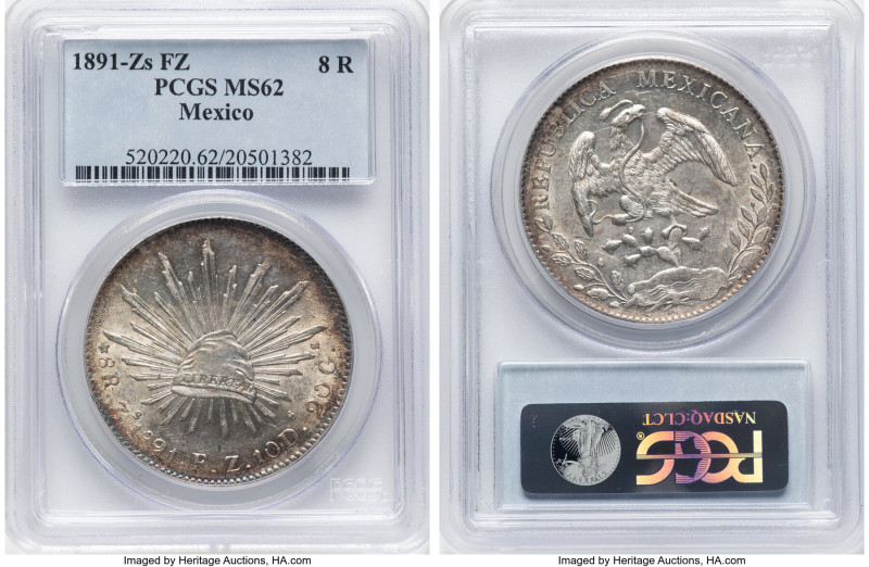 Republic 8 Reales 1891 Zs-FZ MS62 PCGS, Zacatecas mint, KM377.13, DP-Zs77. HID09...