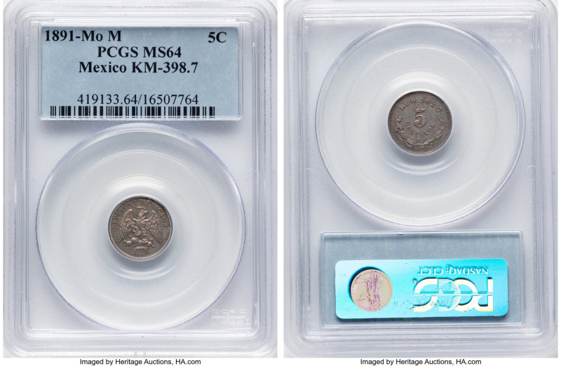 Republic 5 Centavos 1891 Mo-M MS64 PCGS, Mexico City mint, KM398.7. HID098012420...