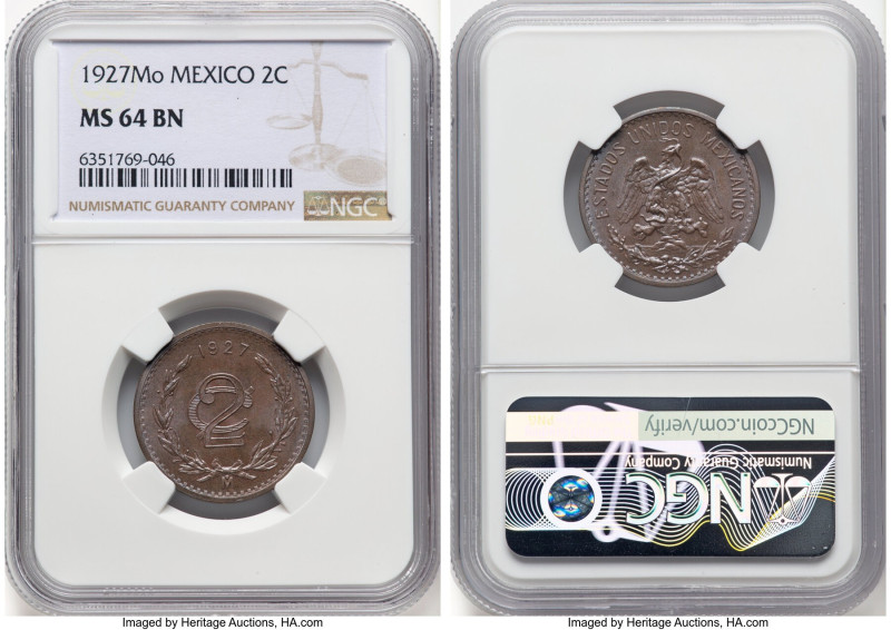 Estados Unidos 2 Centavos 1927-Mo MS64 Brown NGC, Mexico City mint, KM419. HID09...