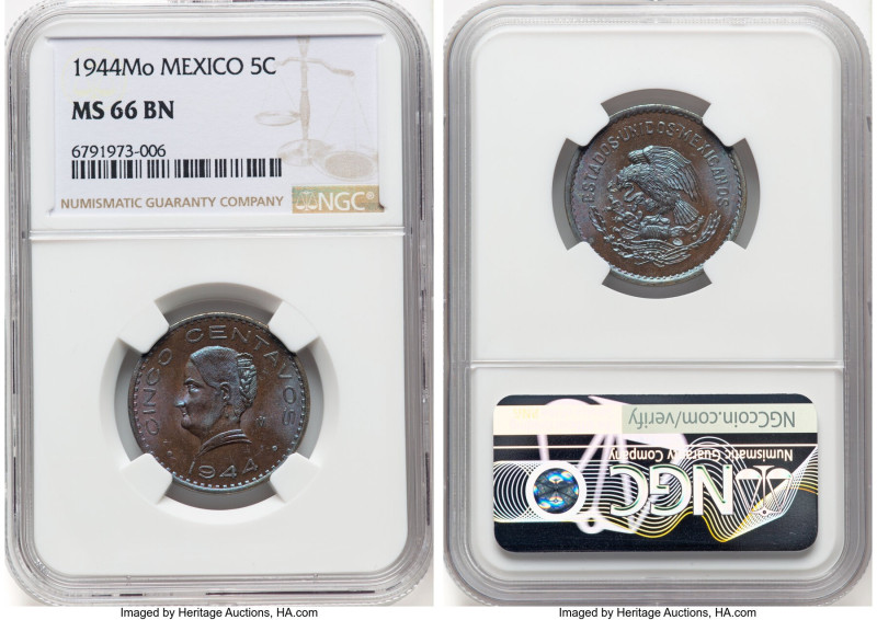 Estados Unidos 5 Centavos 1944-Mo MS66 Brown NGC, Mexico City mint, KM424. HID09...