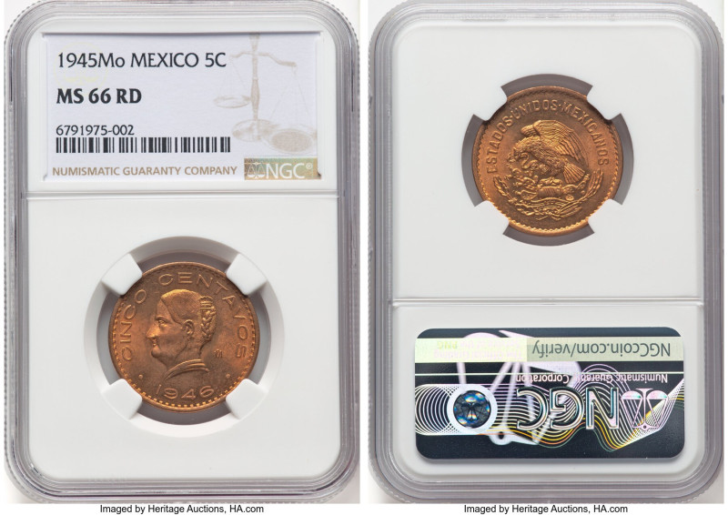 Estados Unidos 5 Centavos 1945-Mo MS66 Red NGC, Mexico City mint, KM424. HID0980...