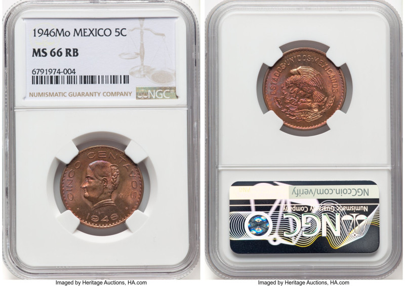 Estados Unidos 5 Centavos 1946-Mo MS66 Red and Brown NGC, Mexico City mint, KM42...