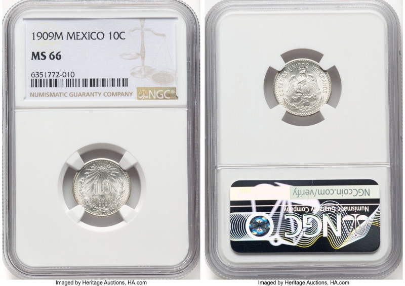 Estados Unidos 10 Centavos 1909-M MS66 NGC, Mexico City mint, KM428. HID09801242...