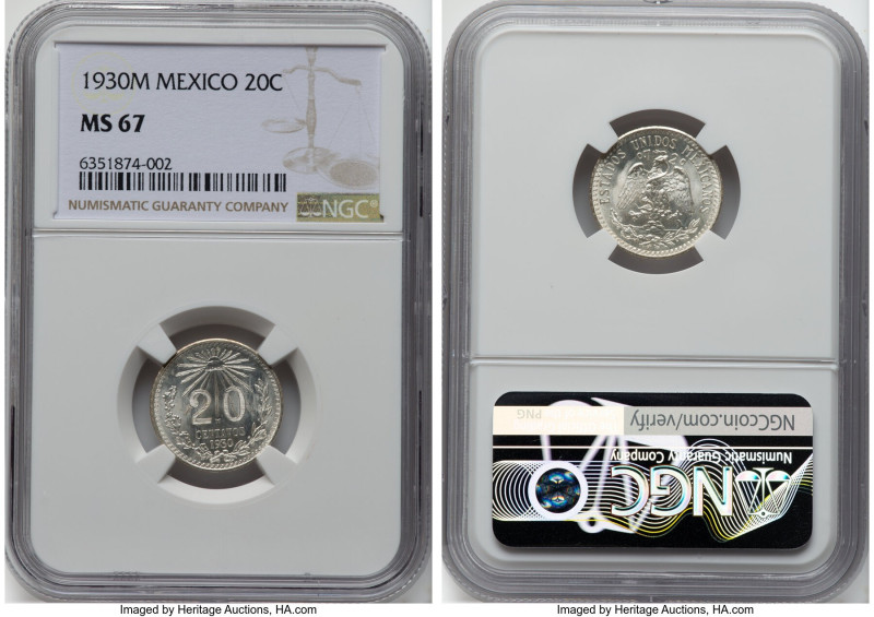 Estados Unidos 20 Centavos 1930-M MS67 NGC, Mexico City mint, KM438. HID09801242...