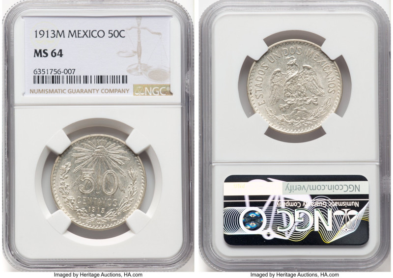 Estados Unidos 50 Centavos 1913-M MS64 NGC, Mexico City mint, KM445. HID09801242...