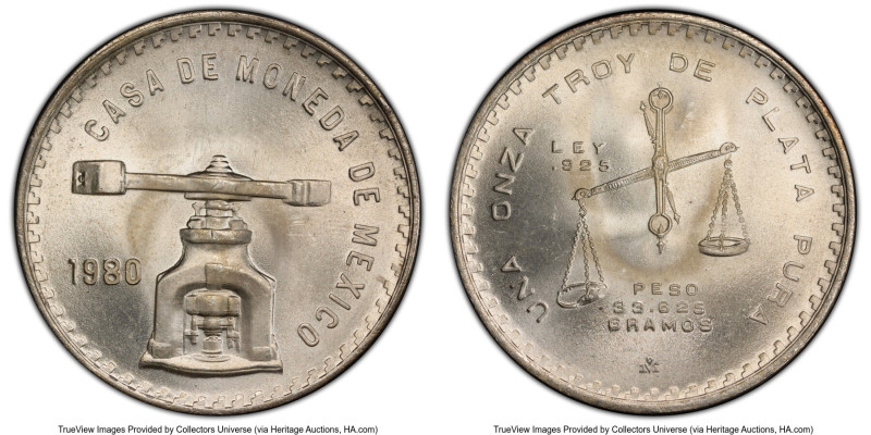 Estados Unidos silver Onza 1980/79-Mo MS67 PCGS, Mexico City mint, KM-M49b.5. HI...