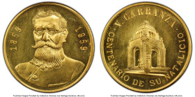Estados Unidos gold "Venustiano Carranza" Medal 1959 MS65 PCGS, Grove-P45. 16.63gm. 28mm. Struck in celebration of the centennial of the birth of Venu...