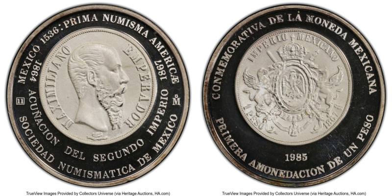 Mexican Numismatic Society silver Specimen "Maximiliano Peso" Medal 1985-Mo SP68...
