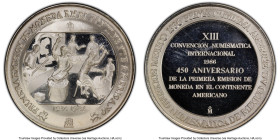 Mexican Numismatic Society silver Proof "First Currency in the Americas - 450th Anniversary" Medal 1986-Mo PR68 Deep Cameo PCGS, Mexico City mint. HID...