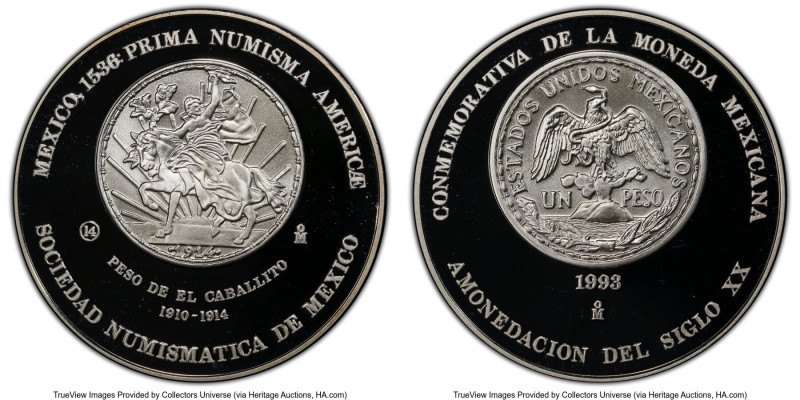 Mexican Numismatic Society silver Specimen "Peso de el Caballito" Medal 1993-Mo ...