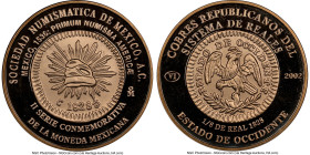 Mexican Numismatic Society gold Proof "Occidente 1/8 Real 1828" Medal (1 oz) 2002-Mo PR68 Ultra Cameo NGC, Mexico City mint. 40mm. Reported Mintage: 4...