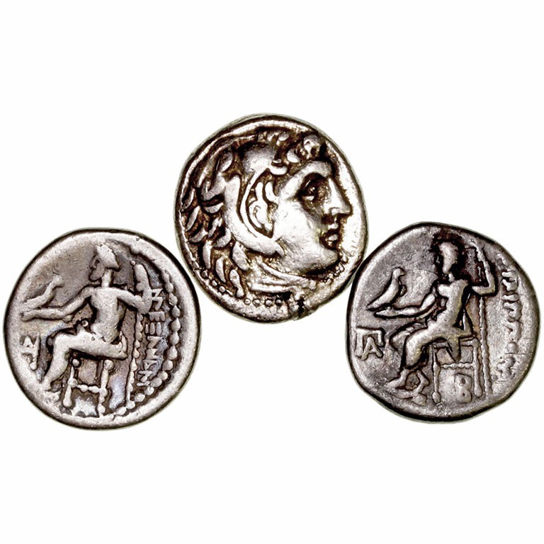 Monedas Antiguas
Reino Macedonio
Alejandro Magno
Dracma. AR. Lote de 3 moneda...