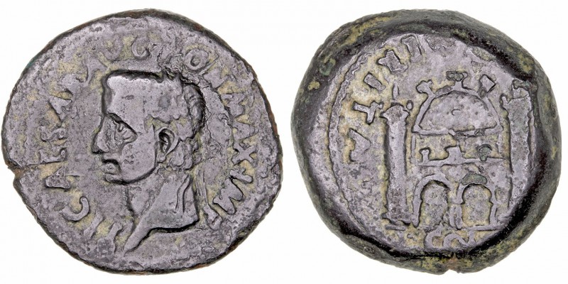 Monedas de la Hispania Antigua
Emerita, Mérida 
As. AE. A/Cabeza laureada de T...