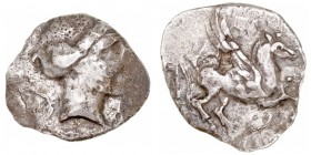 Monedas de la Hispania Antigua
Emporiton, San Martín de Ampurias (Gerona) 
Dracma. AR. A/Cabeza de Perséfone a derecha. R/Pegaso a der. 4.07g. AB.-....