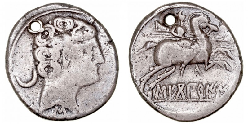 Monedas de la Hispania Antigua
Secobirices, Saelices (Cuenca) 
Denario. AR. A/...