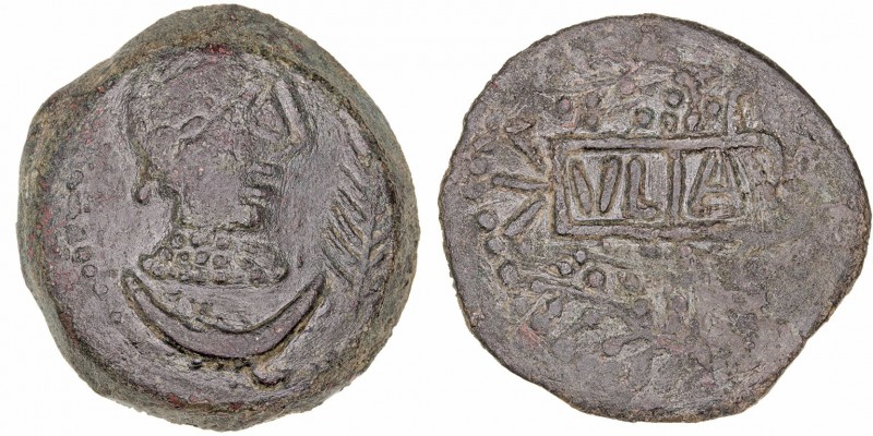 Monedas de la Hispania Antigua
Ulia, Montemayor (Córdoba) 
As. AE. A/Cabeza fe...
