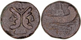 República Romana
Anónimo
As. AE. Roma. (211-206 a.C.). A/Cabeza de Jano Bifronte, encima I. R/Proa a derecha, encima I, debajo (ROMA). 30.16g. Seaby...